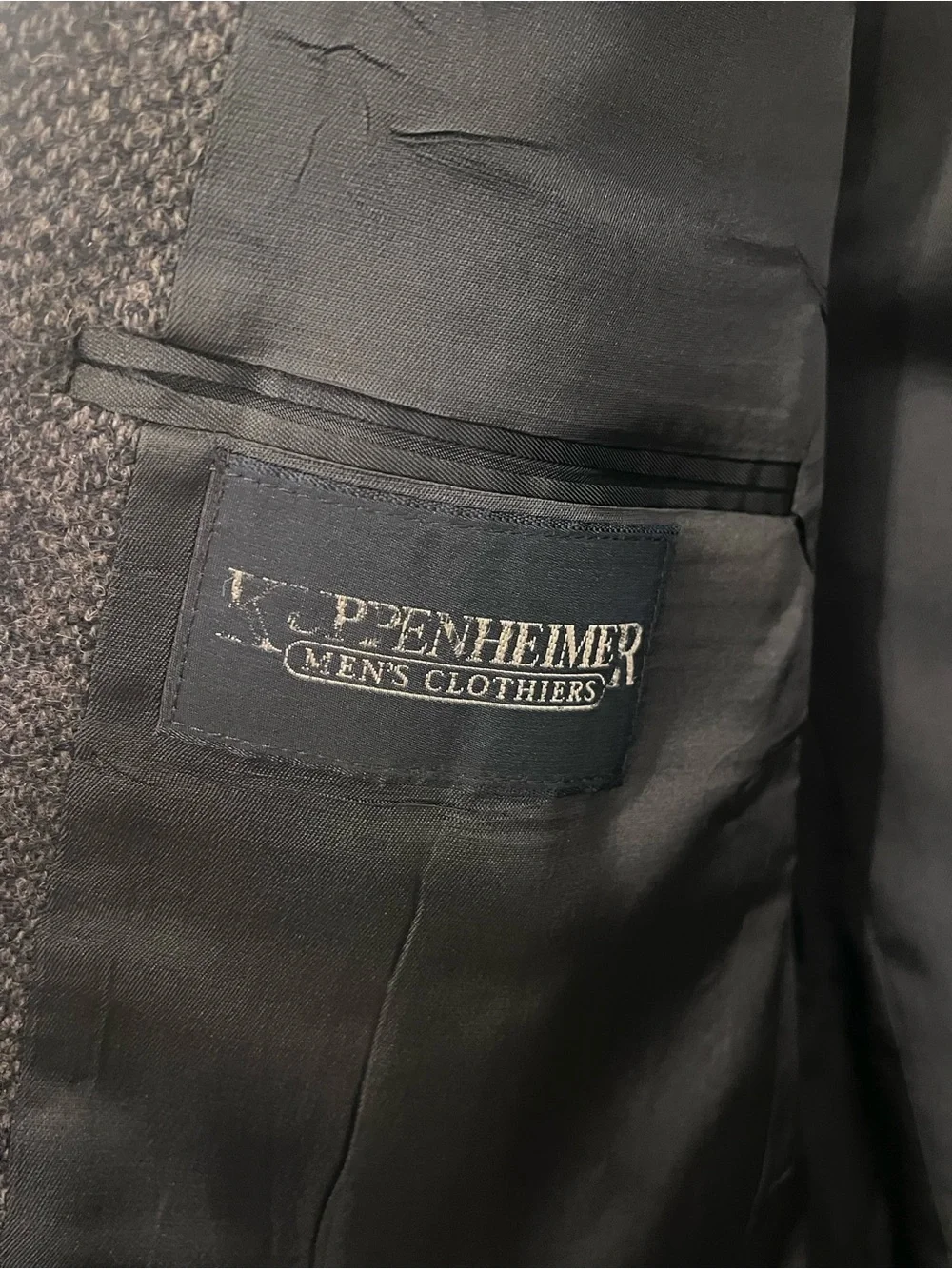 Men's Vintage Kuppenheimer Dark Charcoal Tweed Blazer with Brown Elbow Patches